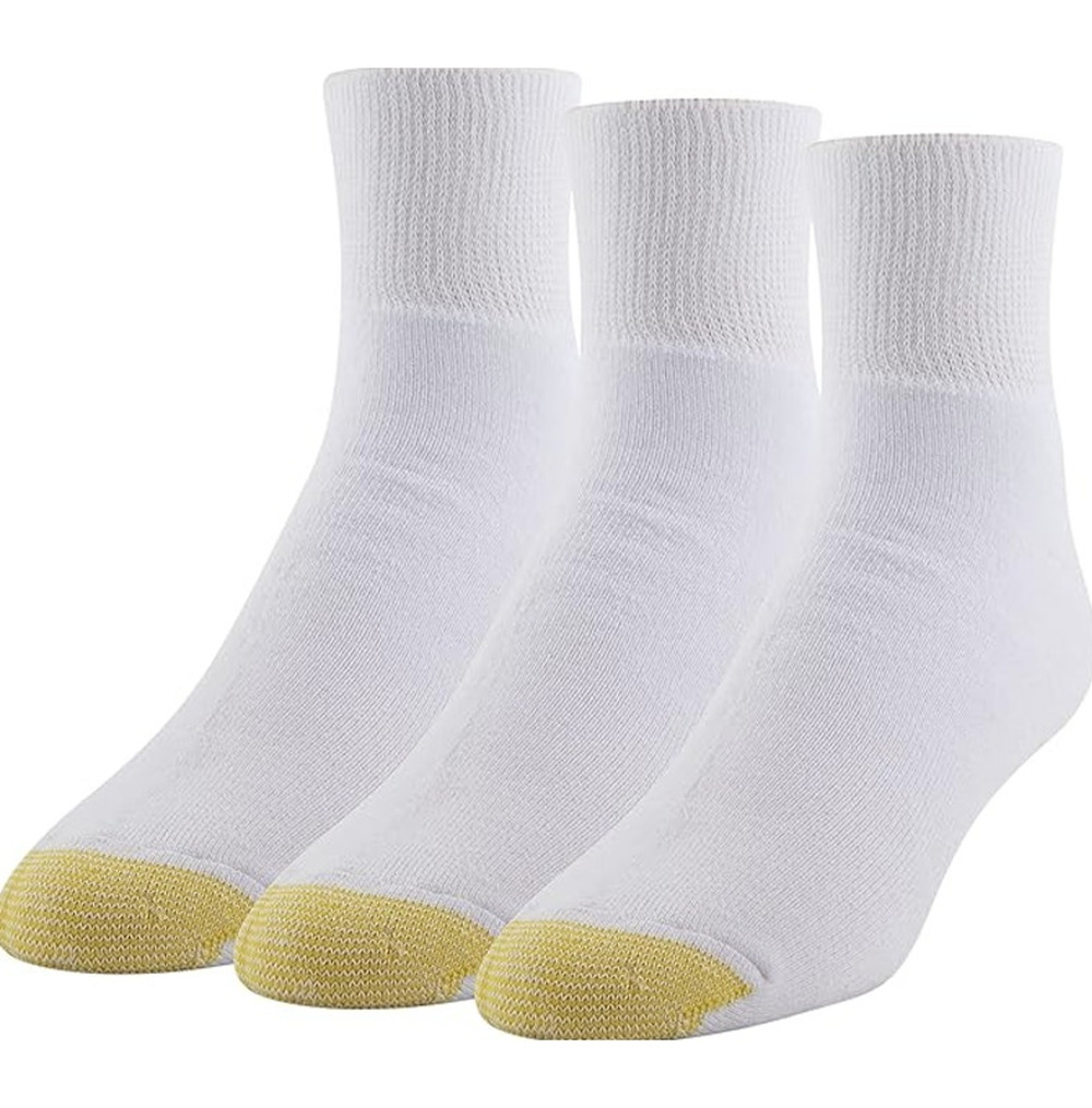GOLDTOE Men's Estimated L 3-Pack Non-Binding White Quarter Socks OS35-11